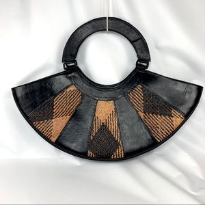 Fan Shaped Handbag Patchwork Leather Handmade